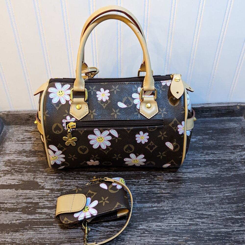 Brown Women's Floral Happy Face Mini Bag